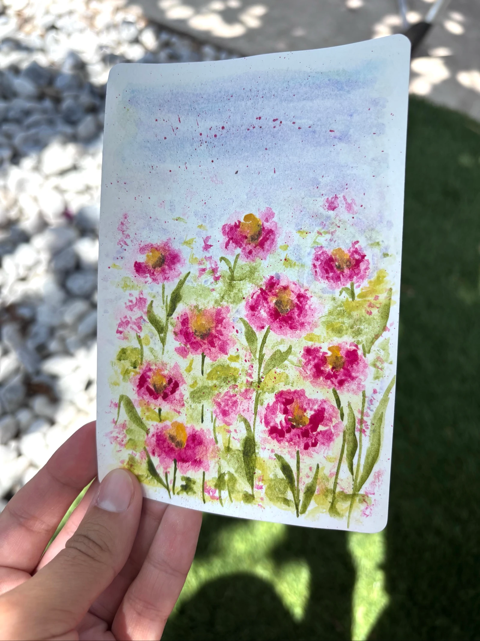 Aquarelle carte dessin de camps de fleurs  – photo 2